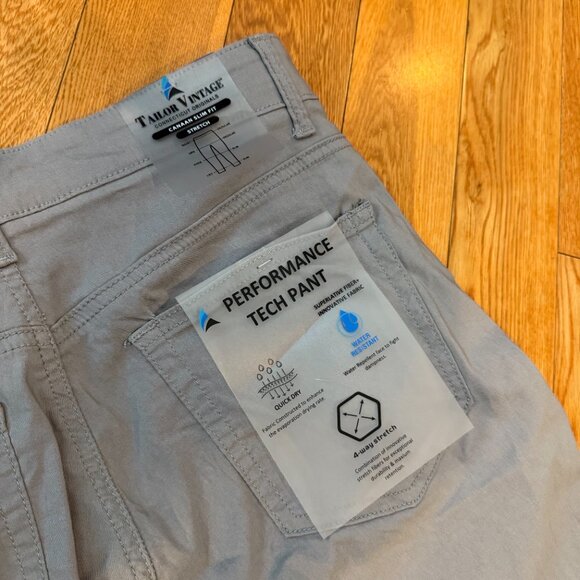 Tailor Vintage Mens 30x32 Performance Tech 4 Way Stretch Pants Grey Slim Fit NWT - Picture 9 of 10